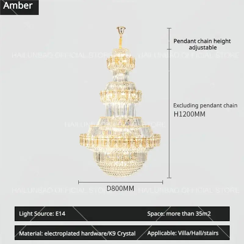 Luxury gold multi-tiered decorbites crystal chandelier with clear k9 crystal and electroplated hardware for grand spaces