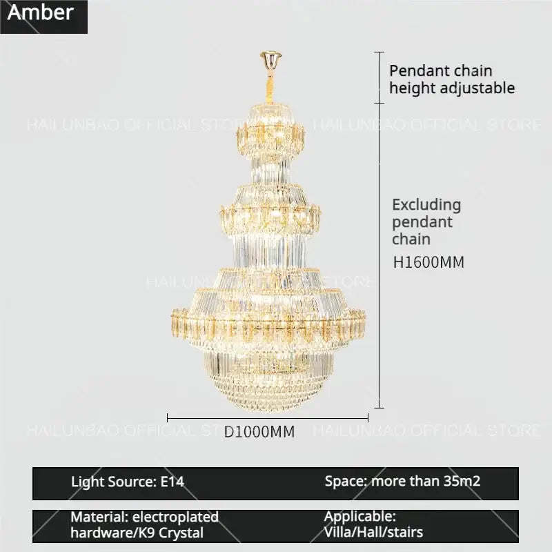 Luxury gold multi-tiered decorbites crystal chandelier with clear k9 crystals and electroplated hardware for grand spaces