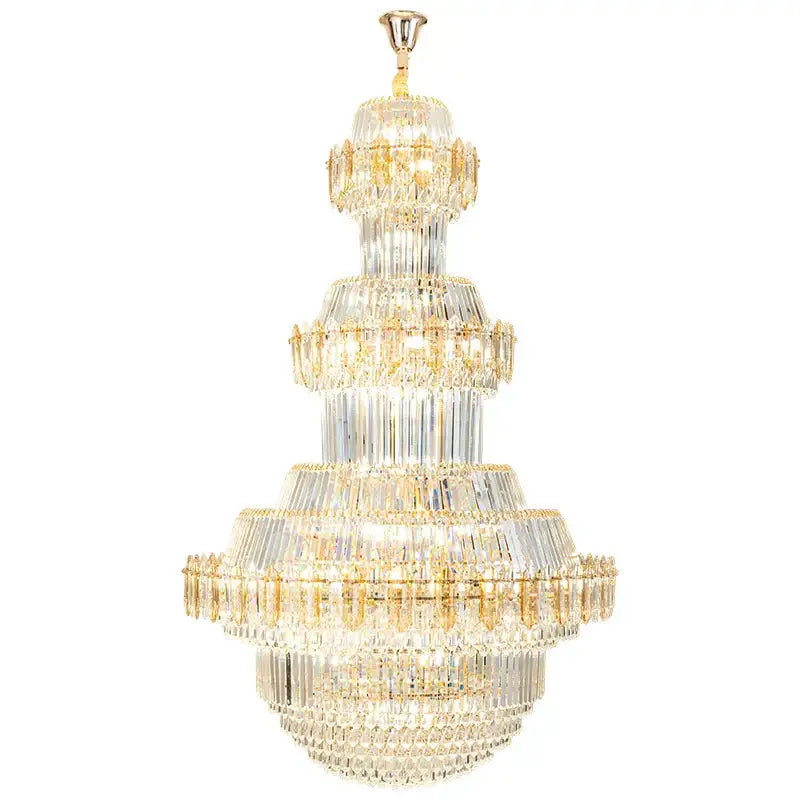 Luxury gold multi-tiered decorbites crystal chandelier with clear glass prisms for elegant living room decor