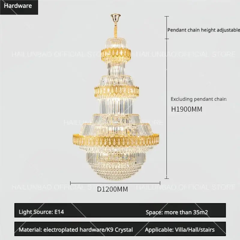 Luxury gold multi-tiered decorbites crystal chandelier with electroplated hardware and faceted clear k9 crystals for living room