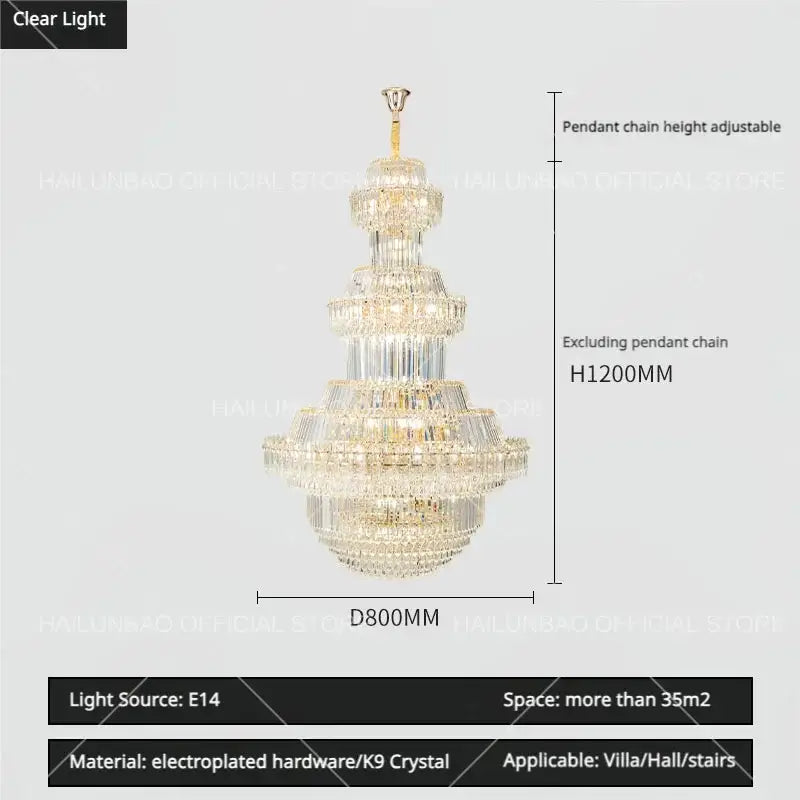 Luxury gold multi-tiered decorbites crystal chandelier with electroplated hardware and k9 crystals for villas and halls