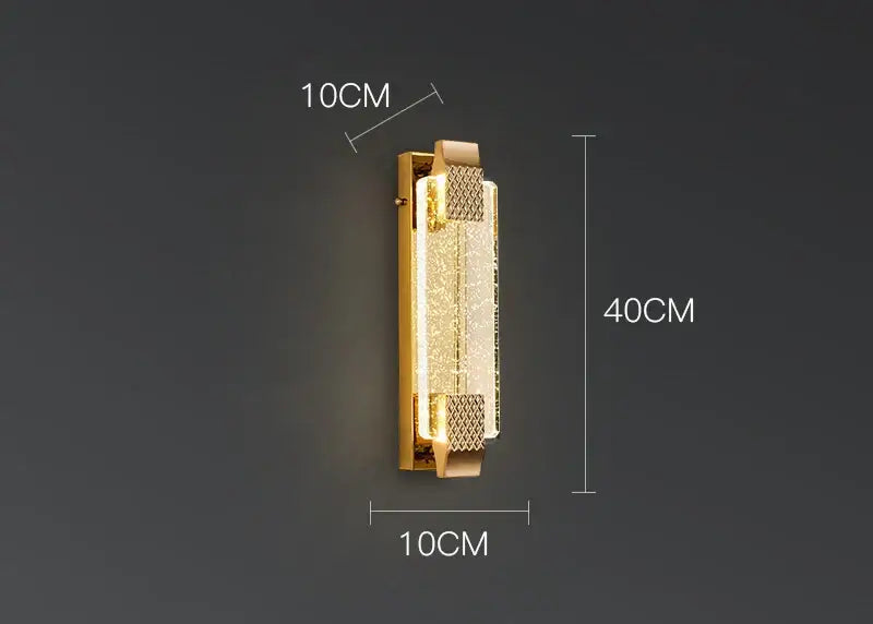 Luxury gold rectangular crystal wall lamp with textured translucent panel and metallic accents for bedroom decorbites wall lamp