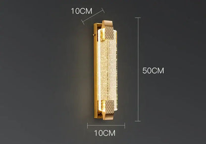 Luxury gold rectangular crystal wall lamp with textured sparkling panel and metallic mesh accents for bedroom decorbites wall lamp