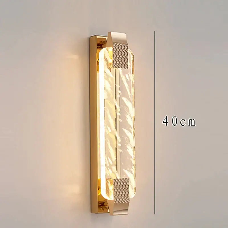 Luxury gold rectangular crystal wall lamp with clear textured panel and LED strip for elegant bedroom decorbites crystal wall decor