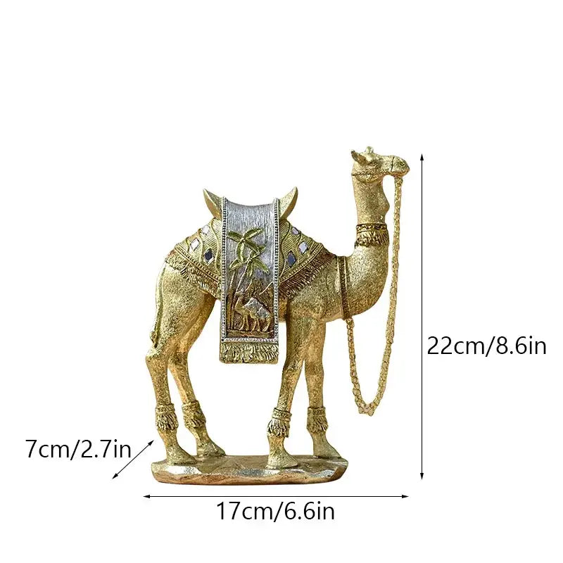 Luxury gold and silver camel resin art ornament with intricate detailing and palm tree saddle for living room decor