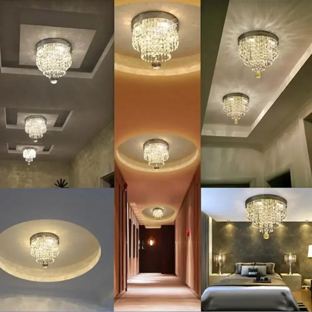 Luxury gold and silver decorbites crystal led ceiling light with clear crystal droplets and sleek metallic frame for living room
