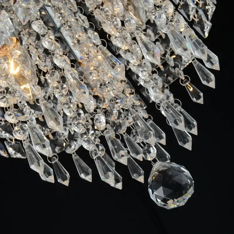 Luxury gold and silver decorbites crystal led chandelier with clear faceted teardrop and spherical pendants ceiling light
