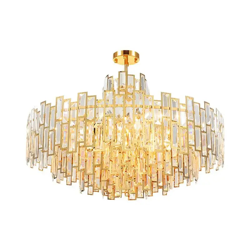 Luxury gold steel crystal pendant chandelier with cascading rectangular panels for elegant dining room decorbites gold steel