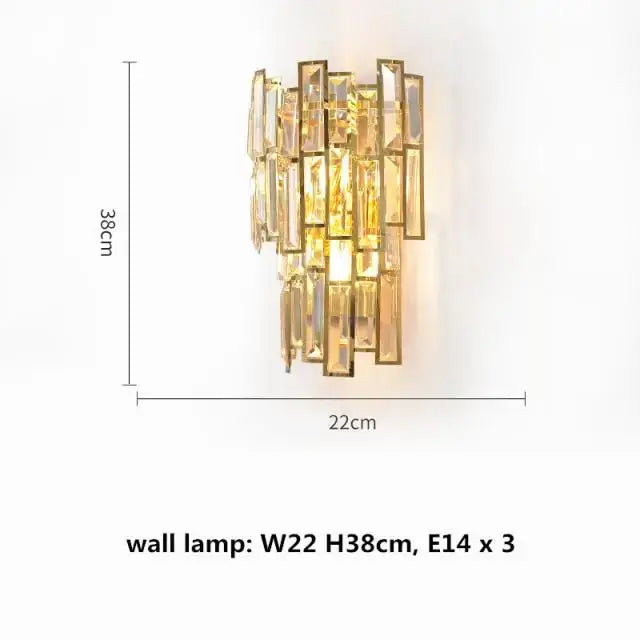 Luxury gold steel crystal pendant chandelier with cascading rectangular crystal panels for elegant dining room decorbites gold steel
