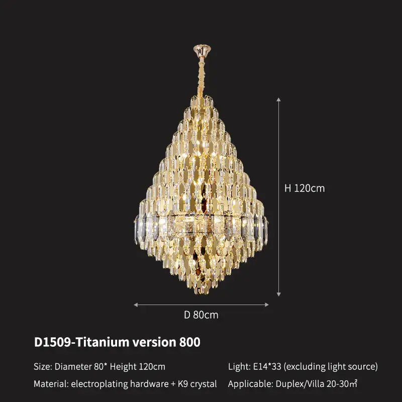 Luxury gold tiered crystal pendant chandelier with titanium-plated frame for dining room decorbites crystal pendant