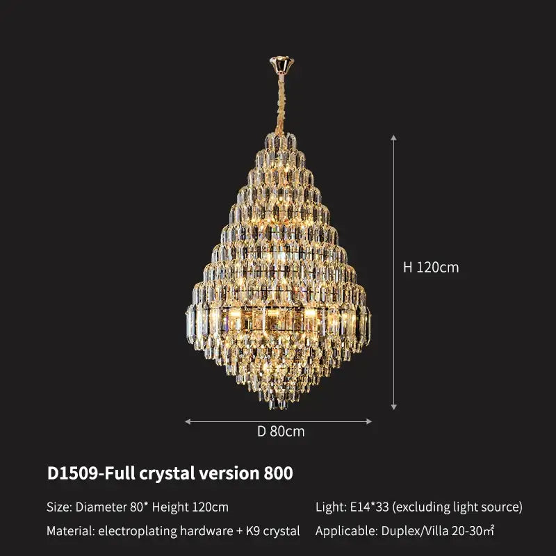 Luxury gold tiered crystal pendant chandelier with clear crystal prisms and electroplated metal frame for dining decorbites crystal pendant