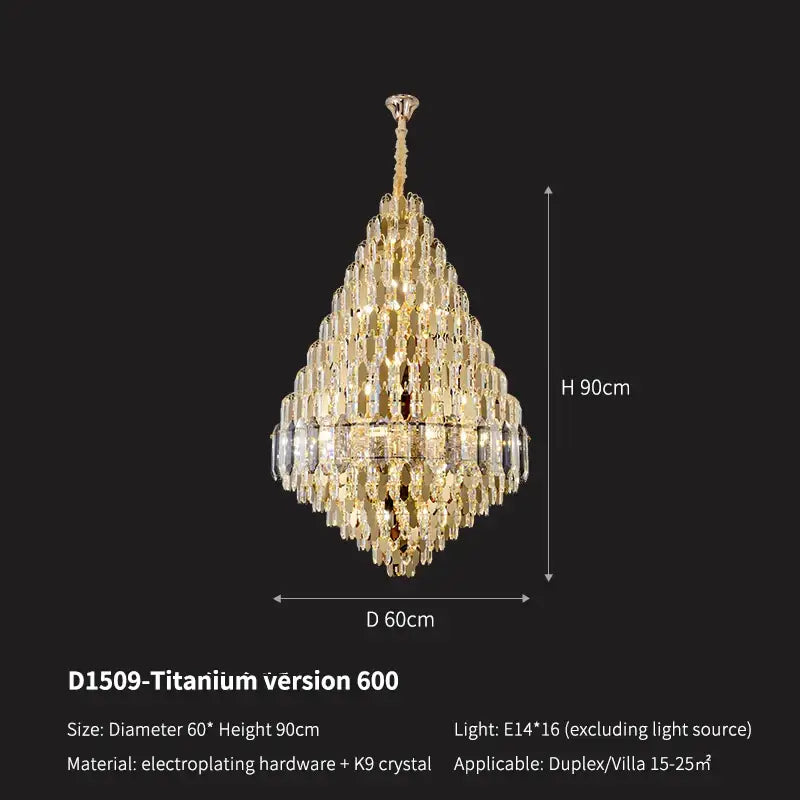 Luxury gold tiered crystal pendant chandelier with titanium-plated frame from decorbites crystal pendant collection