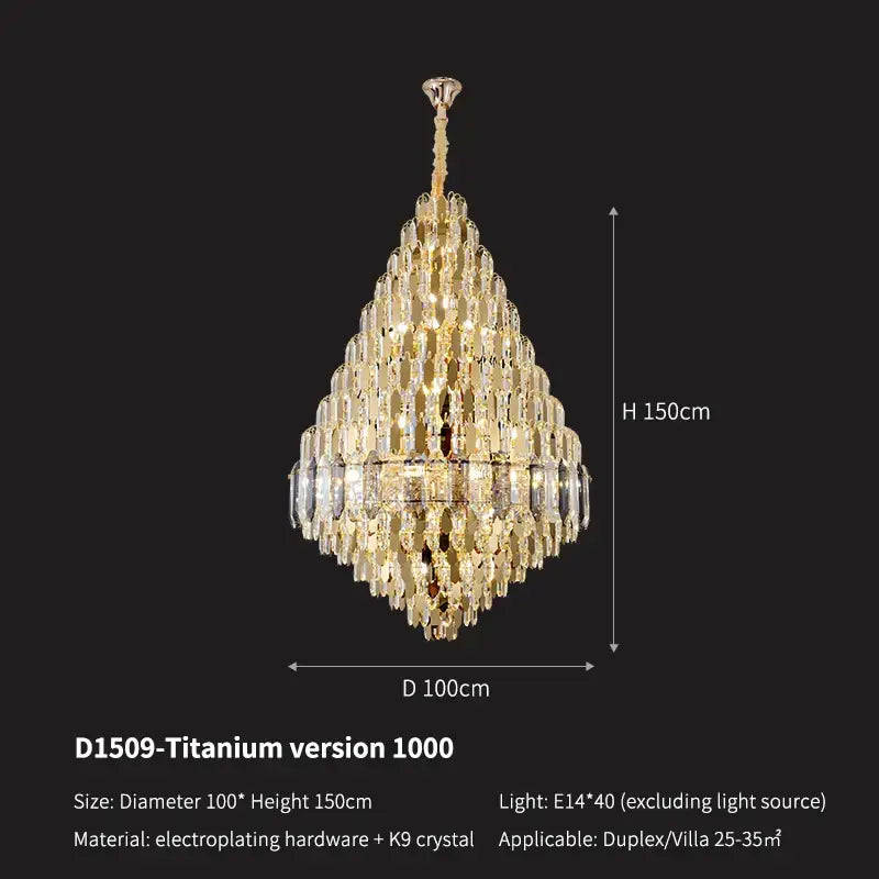 Luxury gold tiered crystal pendant chandelier with titanium finish featuring decorbites crystal pendant droplets for dining room decor