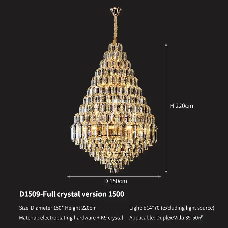 Luxury gold tiered decorbites crystal pendant chandelier with clear k9 crystals for elegant dining room lighting