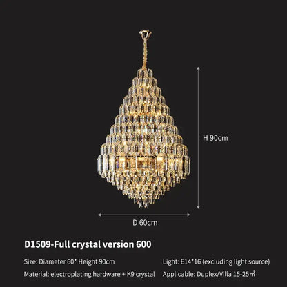 Luxury gold tiered crystal pendant chandelier with faceted k9 crystals and electroplated hardware by decorbites crystal pendant