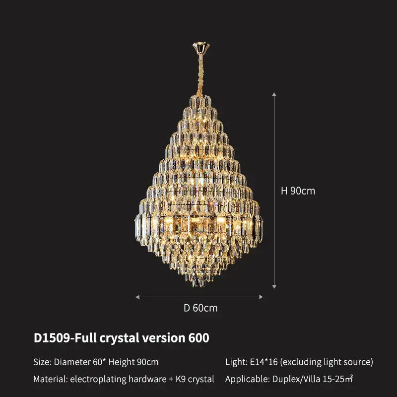 Luxury gold tiered crystal pendant chandelier with faceted k9 crystals and electroplated hardware by decorbites crystal pendant