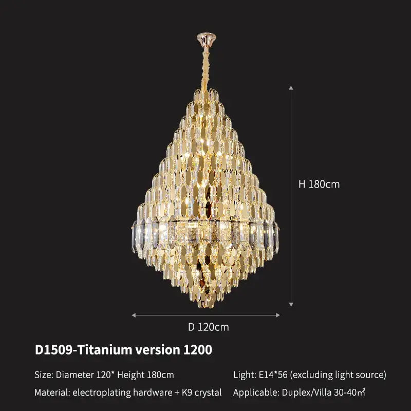Luxury gold tiered crystal pendant chandelier with clear crystals and electroplated hardware for dining room decorbites crystal pendant