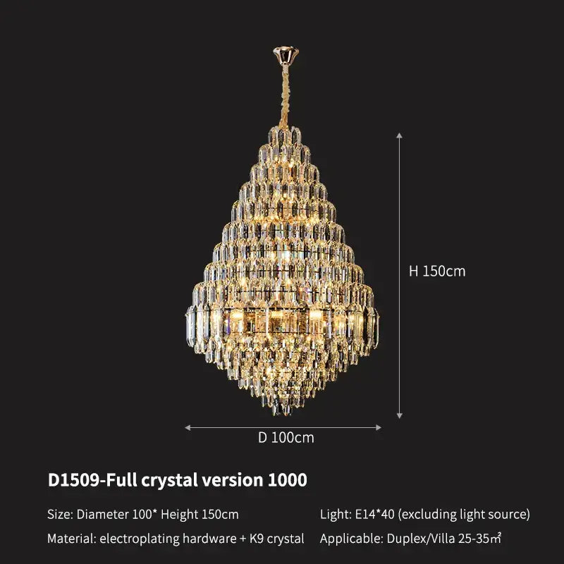 Luxury gold tiered crystal pendant chandelier with brass suspension and clear prisms for elegant dining room decorbites crystal pendant