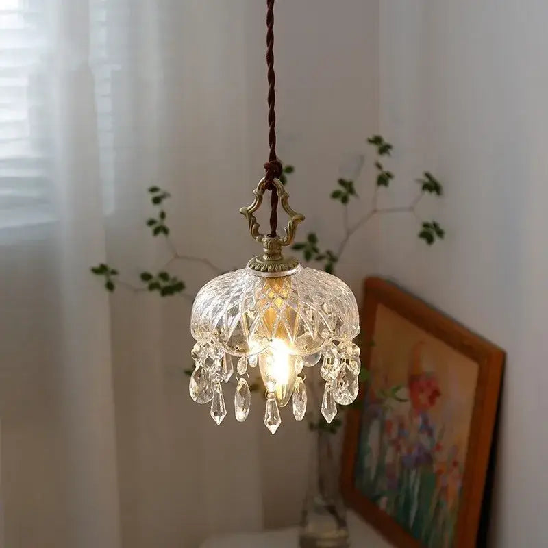 Luxury gold twisted cord wall sconce with delicately hanging decorbites crystal glass shade and teardrop crystals