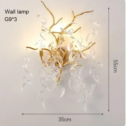 Luxury golden branch ceiling chandelier with gold-toned branch style and clear crystal droplets for living room decorbites golden branch