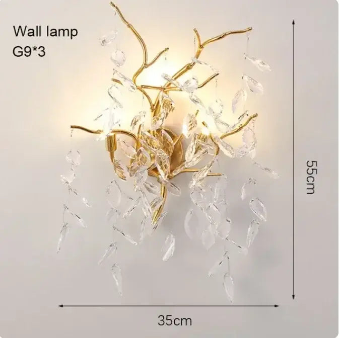Luxury golden branch ceiling chandelier with gold-toned branch style and clear crystal droplets for living room decorbites golden branch
