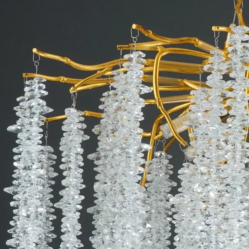 Luxury golden branch crystal tassel led chandelier with clear faceted beads by decorbites for dining room decorbites crystal tassel