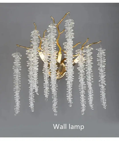 Elegant gold-toned luxury golden branch crystal tassel led chandelier with decorbites crystal tassel beads for dining room decor