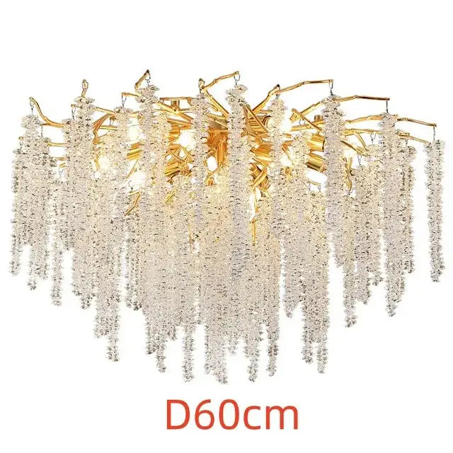 Luxury golden branch crystal tassel led chandelier featuring gold-toned frame and cascading clear beads decorbites crystal tassel