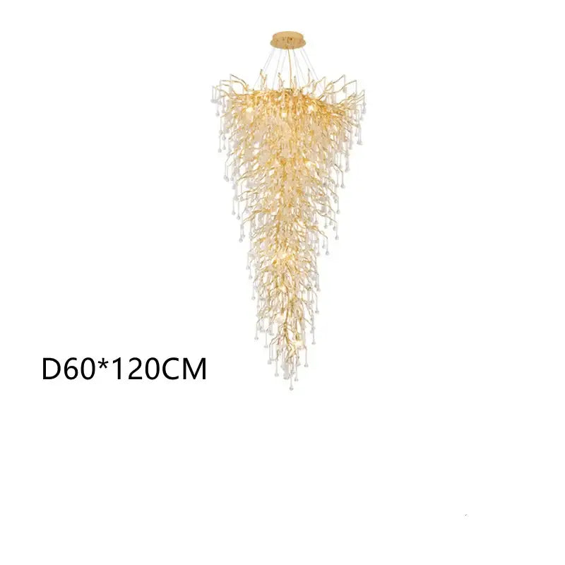 Luxury golden crystal ceiling chandelier with cascading teardrop branches by decorbites crystal ceiling decorbites crystal