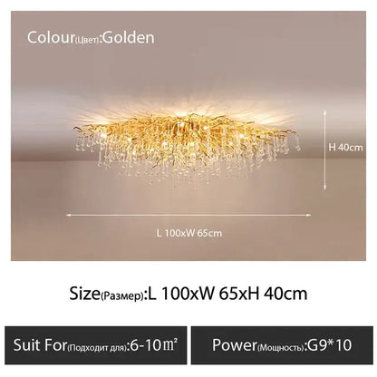 Luxury golden crystal ceiling chandelier with intricate branch design and dangling teardrop crystals for living room decorbites crystal ceiling