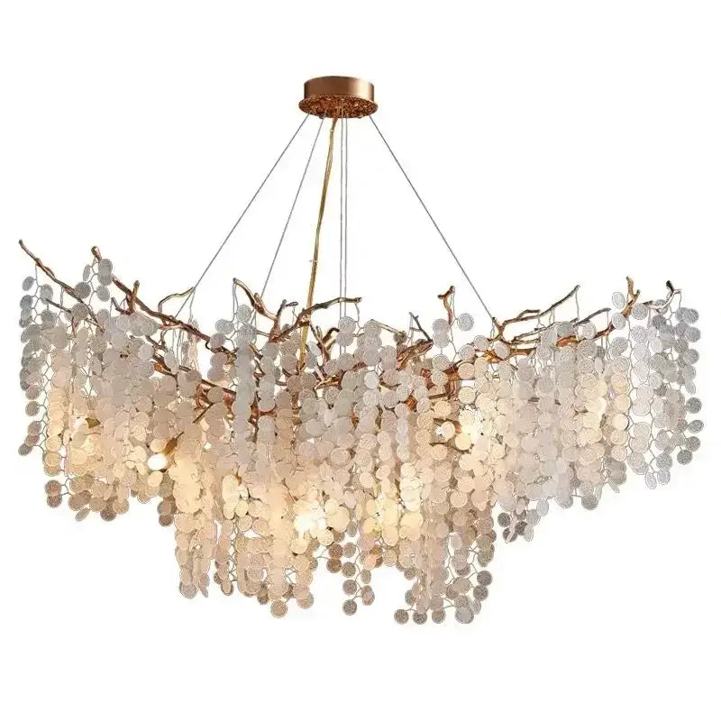 Luxury golden grapes crystal chandelier featuring a bronze metal frame and cascading translucent glass discs decorbites grapes crystal