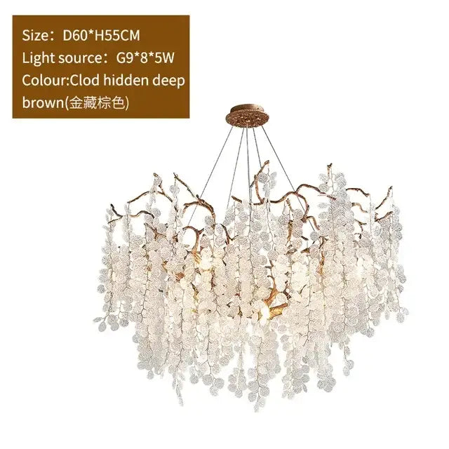 Luxury golden grapes crystal chandelier with bronze frame and cascading translucent flower cluster decorbites grapes crystal