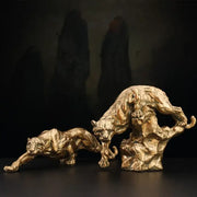 Luxury golden leopard panther figurine with textured metallic surface and dynamic pose for living room decor and gifts