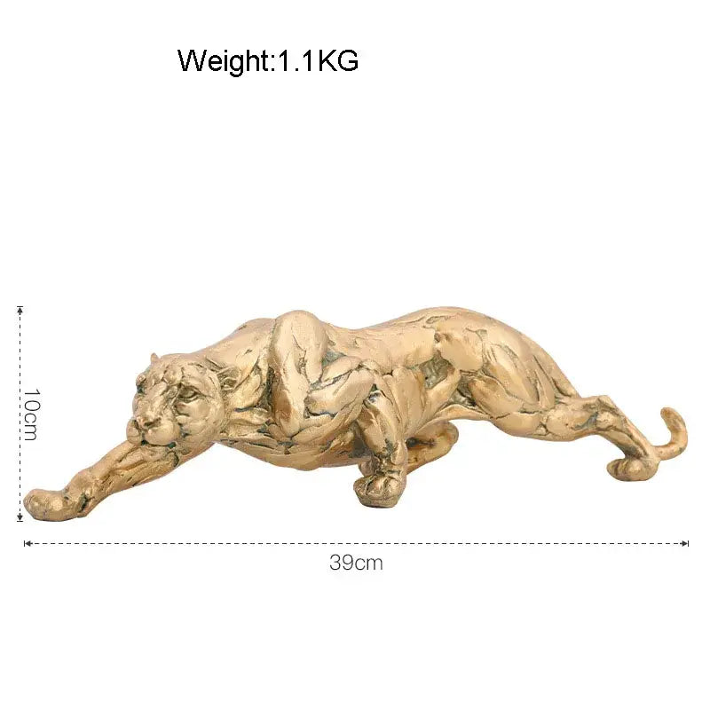 Luxury golden leopard panther figurine with textured surface and sleek elongated body for living room decorbites decor