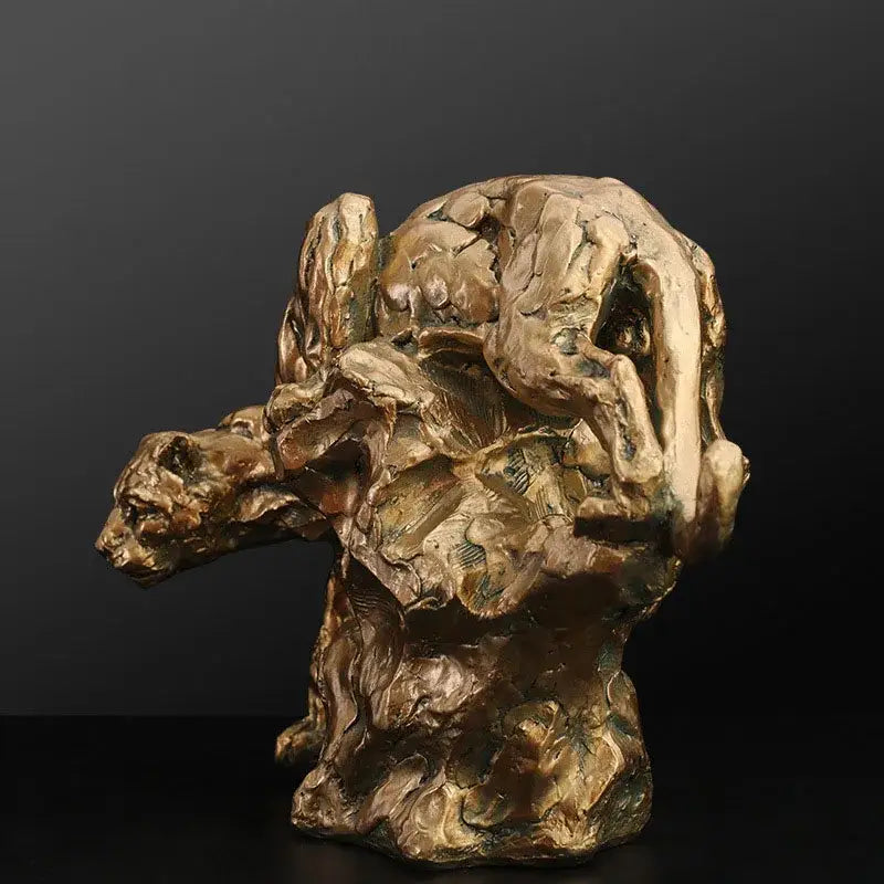 Bronze colored panther figurine with textured surface and organic contours luxury golden leopard decorbites gift decor