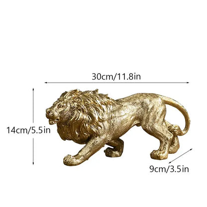 Luxury golden lion king resin figurine with detailed mane and textured surface for elegant office desktop decor