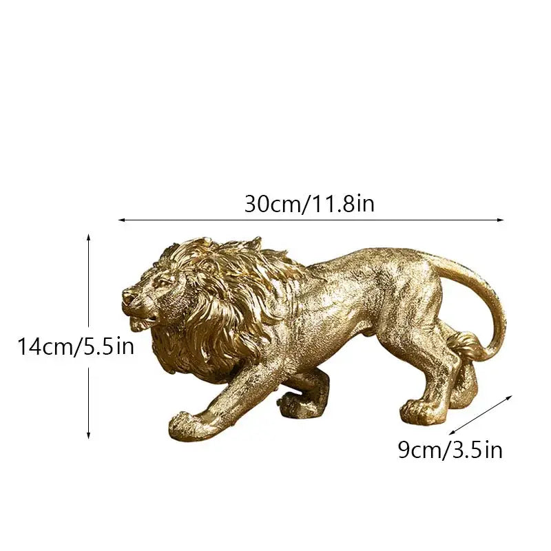 Luxury golden lion king resin figurine with detailed mane and textured surface for elegant office desktop decor