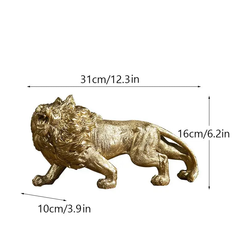 Luxury golden lion king resin figurine with detailed mane and textured surface for office desktop decor