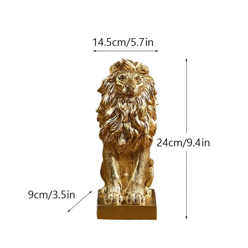 Luxury golden lion king resin figurine with detailed mane and textured surface standing on a square base for desktop decor