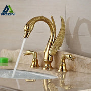Luxury golden swan dual handle bathroom faucet with intricate feather detail and matching decorbites golden swan handles