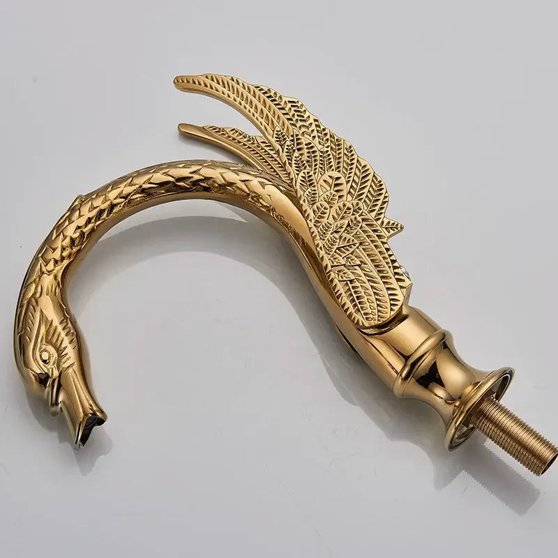 Luxury golden swan dual handle bathroom faucet with decorbites golden swan dragon handle and intricate feather detail