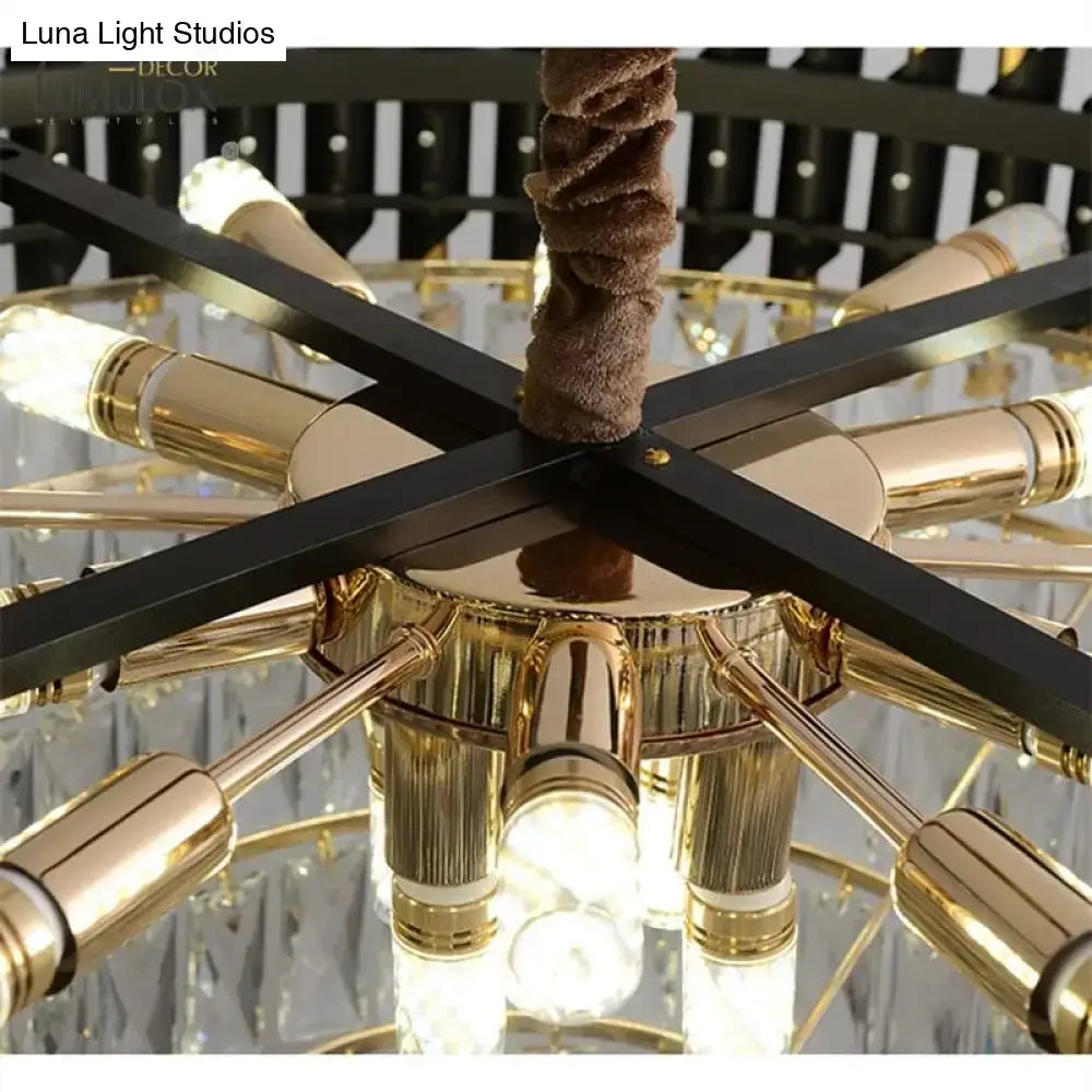 Gold-toned DecorBites Nebra luxury k9 crystal chandelier with black arms and crystal accents for elegant interiors