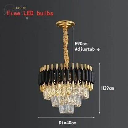 Gold-toned DecorBites™ Nebra luxury K9 crystal chandelier with black and clear crystal accents for elegant lighting
