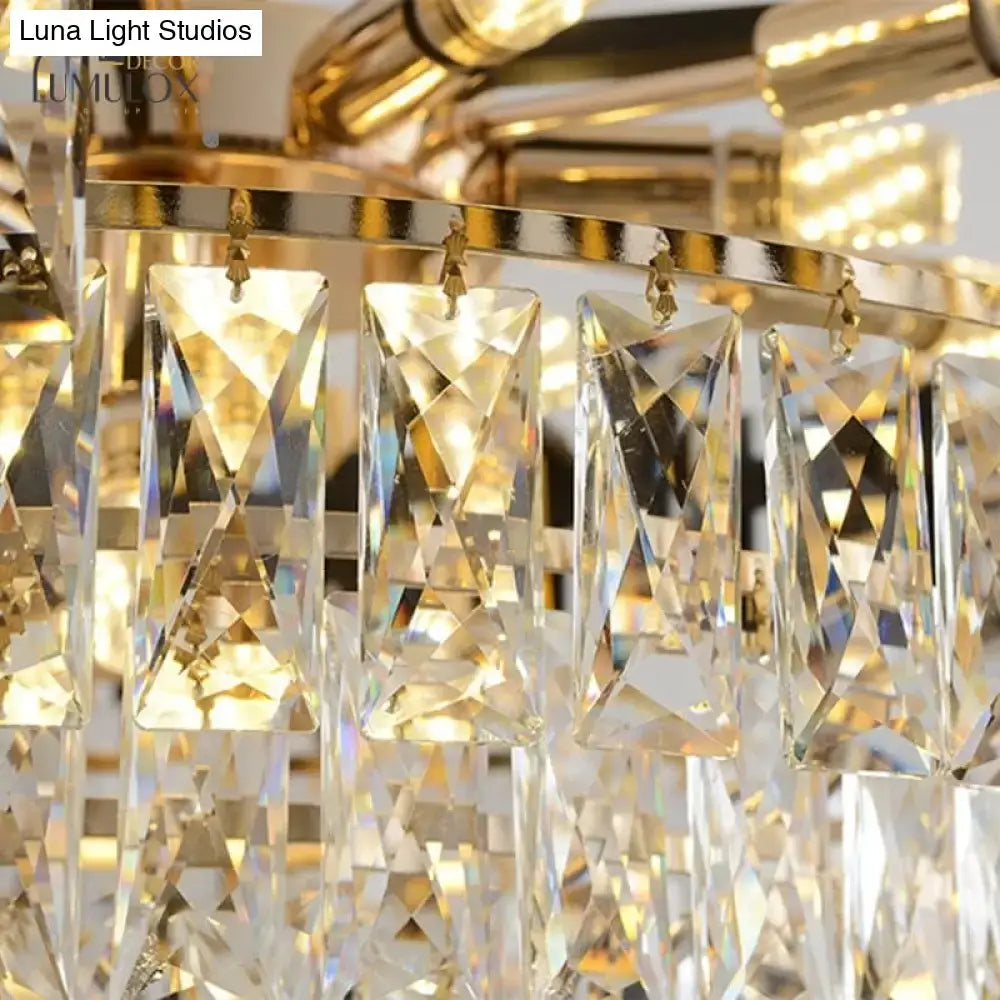 Golden-framed decorbites nebra luxury k9 crystal chandelier with faceted rectangular prisms and polished metal structure