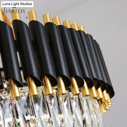 Modern black and gold decorbites nebtra luxury k9 crystal chandelier with sleek cylindrical shades and sparkling droplets