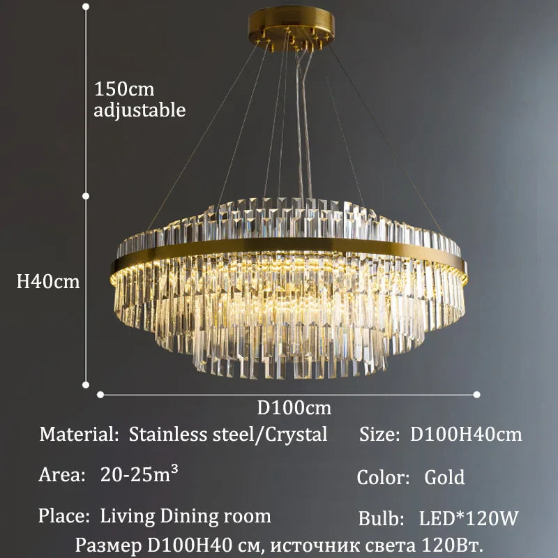 Luxury LED Crystal Chandelier for Home Decor - D100cm A / warm light 3000k - Chandelier