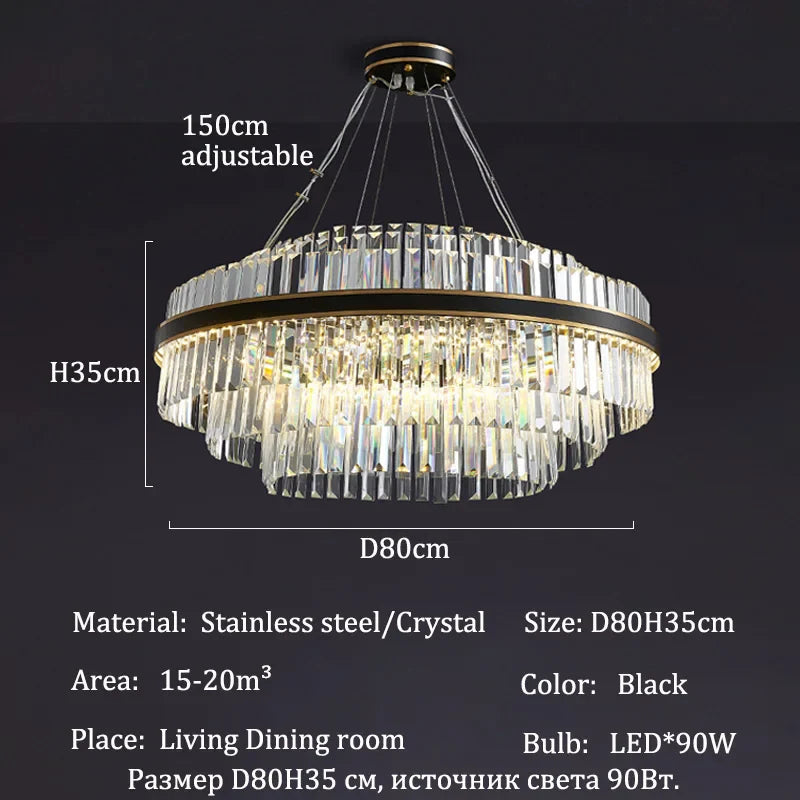Luxury LED Crystal Chandelier for Home Decor - D80cm B / warm light 3000k - Chandelier