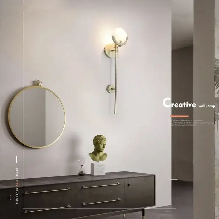 Luxury marble and copper wall lamp with gold-toned stem and oval frosted glass shade copper wall sconce for bedroom