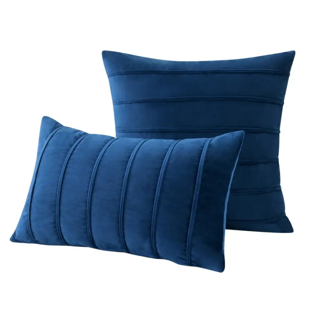 Luxury navy blue velvet stripe pillow covers with deep blue velvet and vertical stitched channels for living room decorbites pillow covers