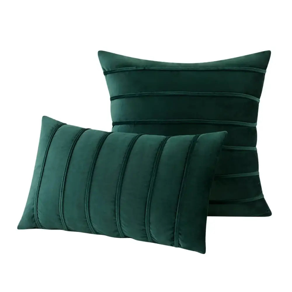 Deep emerald green velvet throw pillow covers with elegant vertical stitched stripes for decorbites blue velvet stripe decor